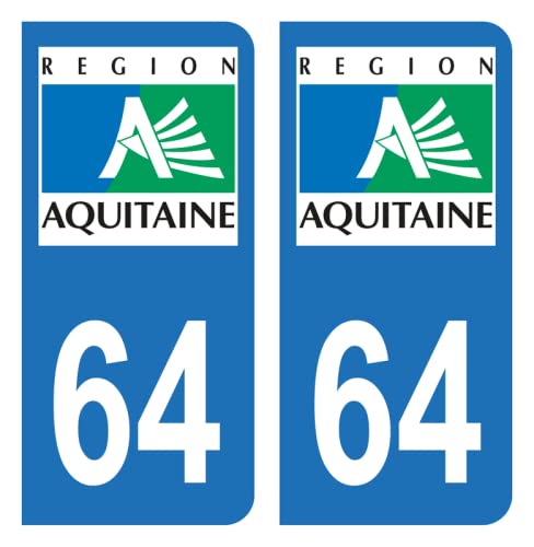 HADEXIA Autocollant Stickers Plaque d'immatriculation département 64 Pyrénées-Atlantiques Ancienne Région Aquitaine