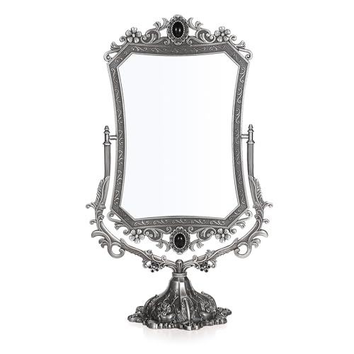 JUXYES Metal Tabletop Antique Decorative Makeup Mirror with Stand