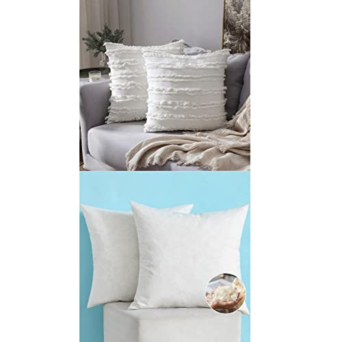 Miulee Pack Of 2 Square Throw Pillow Inserts Blend Boho Throw Pillow Covers Linen Striped Jacquard Pattern Cushion Covers For Sofa Couch Living Room Bedroom 18X18 Inch Ivory White #TOP24