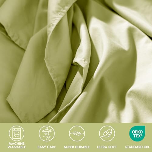 Image of ClevaHome Queen Size Sheets - 6 Piece Fitted Bed Sheet Set, Leaf Green | Soft Luxury Breathable, Shrink & Fade Resistant, Embroidered Bed Sheets, 14-inch Deep Pocket, 2 Extra Pillowcases