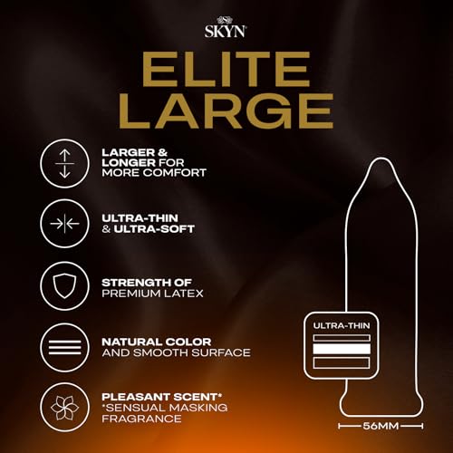 Image of SKYN Elite Large Non-Latex Lubricated Condoms, 12 Count, Comfortable and Smooth Lubricated Condoms, Triple Tested (Pack of 1)