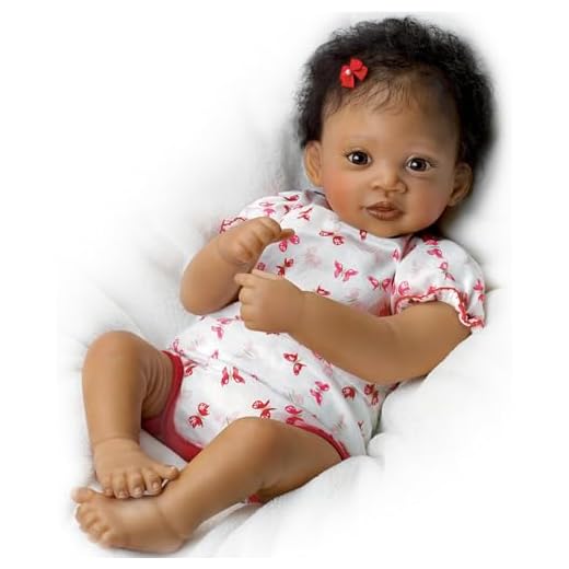 Sweet Butterfly Kisses Coos At Your Touch with Hand-Rooted Hair - So Truly Real® African-American Lifelike, Interactive & Realistic Newborn Baby Doll 19-inches by The Ashton-Drake Galleries