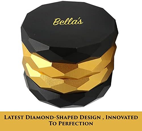 Diamond Shaped Black and Gold Aluminium Alloy Herb Grinder - 4 Piece Diamond-Shaped Vintage Royal Grinder Design with Cleaning Brush and Scraper