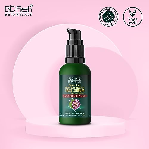 Image of Biofresh Botanicals Bakuchiol Night Face Serum 30ml for Anti-Aging Formula with Retinol to Reduce Fine Lines & Wrinkles for Men & Women for Overnight Renewal and Radiant Skin