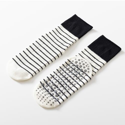 Image of Verdancy Yoga Pilates Socks with Grips for Women Non Slip Striped Cushioned Crew Socks for Barre Ballet Dance