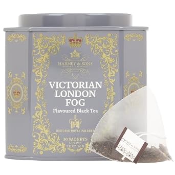 Harney & Sons Victorian London Fog Tea, 30 Sachets in Tin | Black and oolong teas with bergamot, vanilla, citrus and lavender. Contains caffeine.