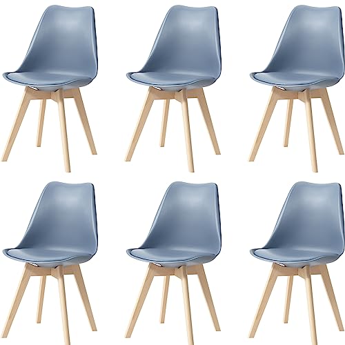 HJhomeheart Esszimmerstuhl 6er Set, Massivholzbeine, Abnehmbares Stuhlkissen, Küchenstuhl, Moderner Stuhl (Blau-6)
