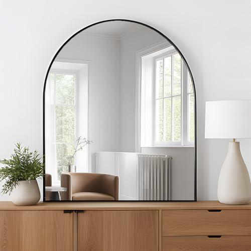 MEETDH Arched Mirror 30x36, Black Wall Mounted Mirrors, Bathroom Mirror for Wall 30 x 36 inch, Arch Vanity Mirror Metal Framed, Mordern Mirror for Bedroom, Entray, Living Room