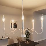 ANMUCI French Country Chandeliers,5-Light Vintage Candle Ceiling Light for Dining Room,Lighting Fixture Gold White Antique Farmhouse Chandelier for Living Room Kitchen Island Foyer Bedroom