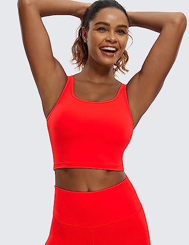 Crz Yoga Butterluxe Womens Y-Back Racerback Longline Sports Bra - Padded Scoop Neck Workout Crop Tank Top With Built In Bra Dark Red - Orangish Small #TOP1