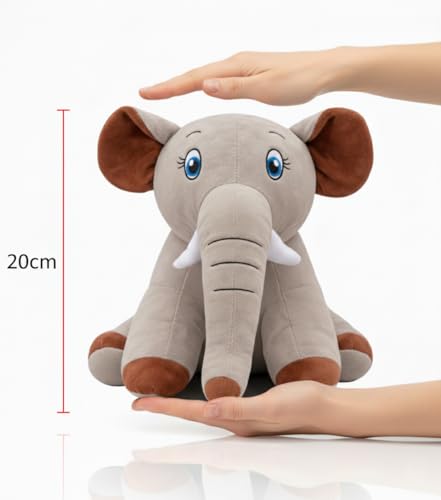 Image of Plush Grey Elephant Toy Teddy Bear Gift 20cm Soft Toys for Baby Girl Fully Washable Plush Toys and Stuffed Toys Perfect for Nursery Play and Cuddling (Grey)