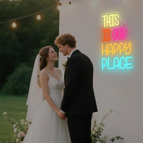 NOSUN This is Our Happy Place Neon Sign for Wall Decor Colorful Neon Light Cheerful LED Neon Signs for Dorm Man Cave Gym Classroom Bedroomd Bar Neon Signs Dimmable LED Light — view 6