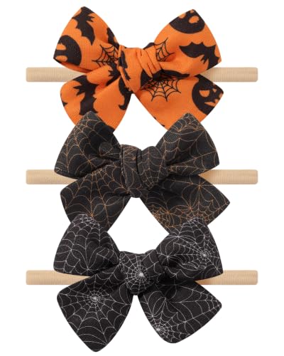 doboi 3PCS Halloween Baby Girl Bow Headbands Nylon Headbands for Newborns