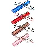 OWTXIS 4 Pack Slim Pen Reading Glasses for Men Women, Blue Light Blocking Compact Reader Glasses with Portable Clip Case, +1.50