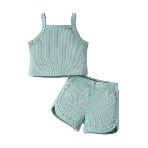 OPAWO Toddler Summer Outfits for Girls Ribbed Tops and Shorts 2PCS Infant Baby Girl Clothes Set Solid Color Toddler Outfit Cover