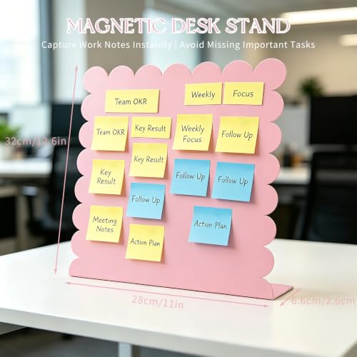 SNYVVEX 1PCS Cute Pink Scalloped Magnetic Desktop Desk Stand Board, Decorative Magnetic Display Board with Stand, Desktop Magnet Board for Memos Photos, Magnet Board Display and Magnetic - Image 2