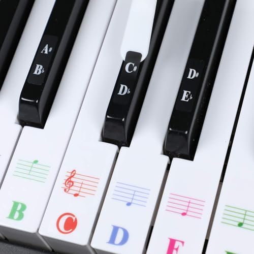 Piano Stickers for 88/61/54/49/37 Key, Piano Keyboard Stickers Full Set for White and Black Keys, Color Bigger Letter-Thinner Transparent Material-Easier Removable with Cleaning Cloth