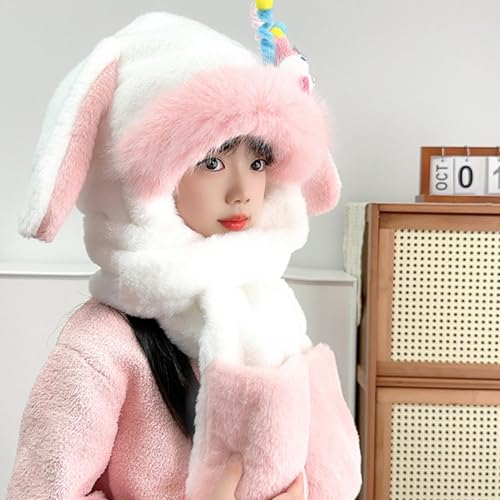 Gorro de invierno con orejas de conejo bufanda con capucha juego 5