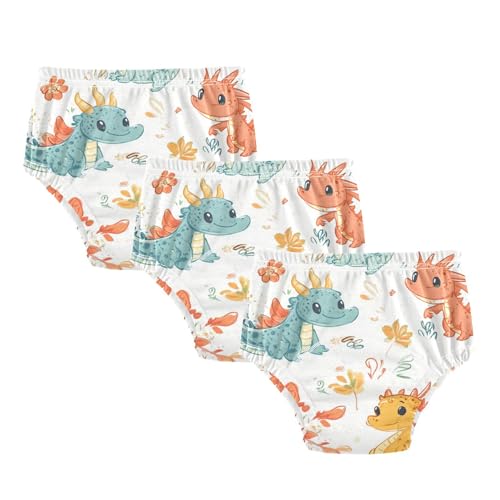 Foiosoh Baby Infant 3 Packs Potty Training Toilet Pants Soft Cotton Nighttime Potty Training Pants for Boys Girls Cartoon Cute Dragon White