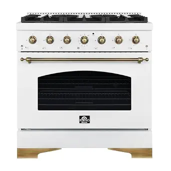 Forno Antico 36-inch Dual Fuel Range with 6 Burners, Convection Oven, White and Antique Brass Finish