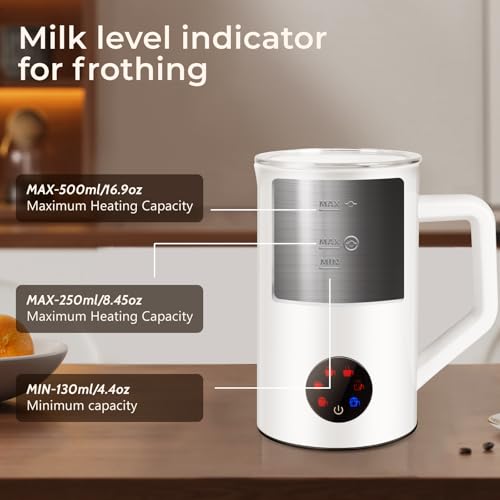 MAISON HUIS Milk Frother, 6-IN-1 Electric Milk Steamer, 20oz/591ml Hot & Cold Foam Maker for Latte & Cappuccino, 550W Fast Heating Stainless Steel Milk Steamer, Hot Chocolate Maker — view 4