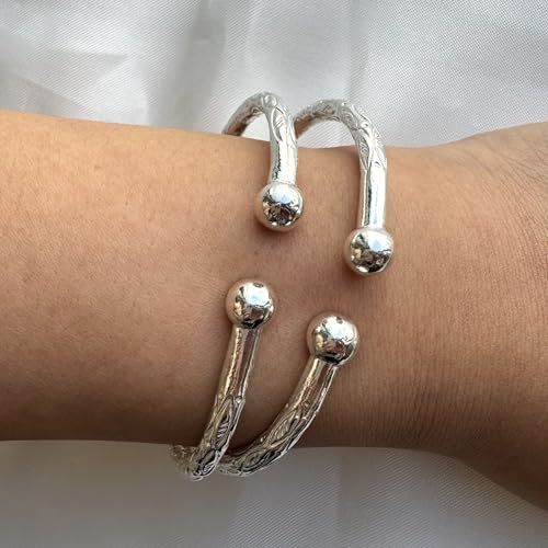 Ball Solid .925 Sterling Silver West Indian Bangles (Pair) MADE IN USA4
