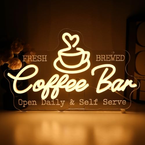PMCVYH Coffee Bar Neon Sign for Wall Decor, Warmwhite Led Sign for Cafe