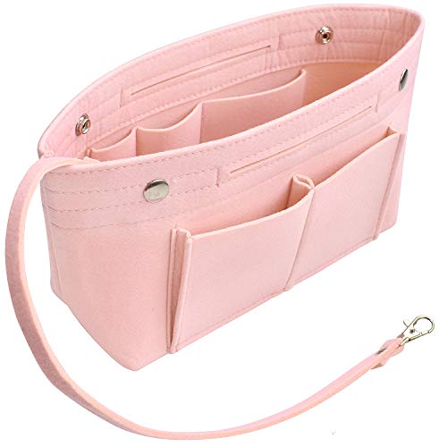 VANCORE Felt Insert Purse Organizer Tote Narrow Handbag Organizer Cosmetic Travel Bag for Women, Shrimp Red Small