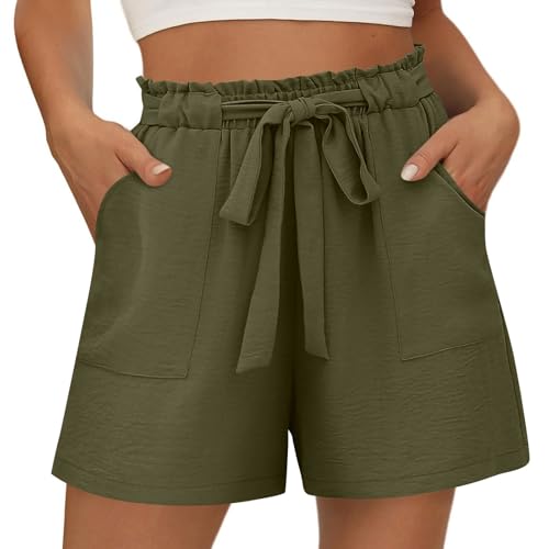 Women Summer Casual Shorts Elastic High Waisted Wide Leg Cute Dressy Beach Shorts 2025 Fashion Vacation Outfits Clothes Green