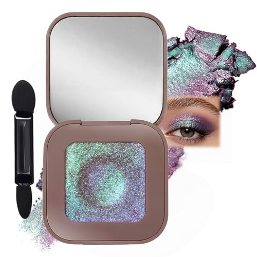 Image of Holographic Eyeshadow Palette - Blue Shimmer Eyeshadow, Duochrome Plum, Chameleon Rich Color Shift Glitter, Highly Pigmented Sparkle Eye Highlighter for Rave & Daily Makeup, Includes Dual Ended Brush