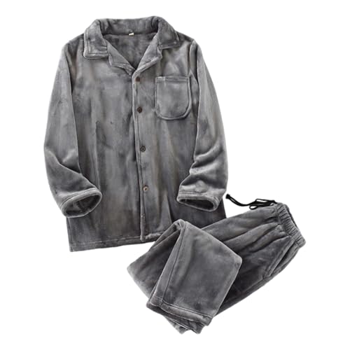 Flannel Pyjamas Thermal Sleepwear for Winter Cosy Fleece Loungewear for Cold Nights Soft Comfortable Clothing for Home Light grey XL