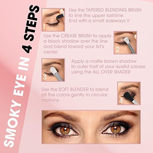 Pro Blending Brush Set - Smoky Eye Shadow Contour Kit - 4 Essential Shapes - Best Choice Crease, All Over Shader, Tapered Soft Blender - Shading & Blending of Eyeshadow Makeup Cream Powder Highlighter