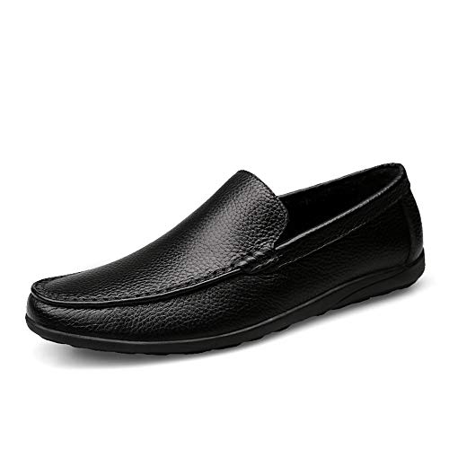 Breathable Driving Loafer for Man Soft Casual Boat Shoes Business Lined Oxford Slip On Style Genuine Leather Round Toe Flat Heel(Black,10 M US)4