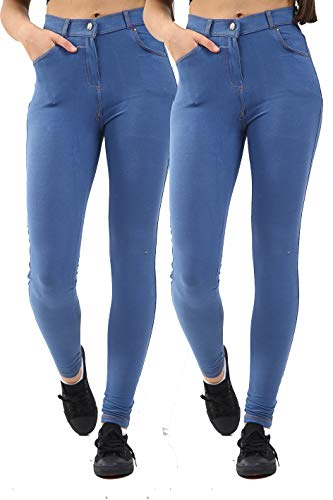 GW CLASSY OUTFIT Lot de 2 leggings en jean pour femme Longueur cheville 36 38 40 42 44 46, 2 x bleu denim, 36-38