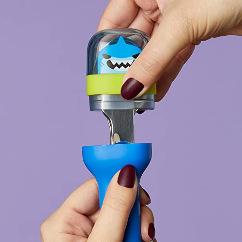 Image of Zoku Kids Stainless Steel Travel Cutlery Set - Fork, Knife & Spoon with Case (Shark Blue) | Reusable Portable Utensils for School, Picnics & Outdoor