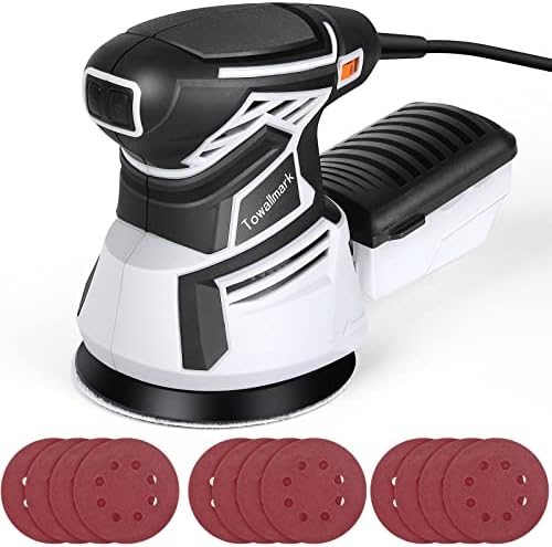 Random Orbit Sander 350W,Towallmark 5-Inch Orbital Sander with 12Pcs Sandpapers,13000RPM 6 Variable Speed Sander Machine, High Performance Dust Collection System for Woodworking