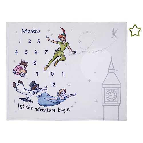 Image of Disney Peter Pan White Let The Adventure Begin Super Soft Photo Op Milestone Baby Blanket