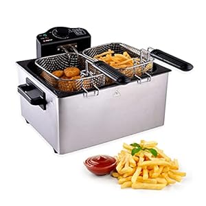 alpina Deep Fryer – 3 Baskets – 5 Litres – 2000 Watt – Thermostat up to 190 °C – Anti-Heating – Stainless Steel