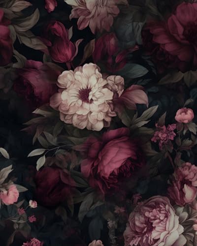 ILHIIOR Dark Floral Wallpaper,Boho Peel and Stick Wallpape,Leaf Contact Paper, Gothic Floral Wall Paper Removable Wallpaper Self Adhesive for Cabinet Drawers Wall Decor Renter Friendly 17.5\'\'x118\'\'