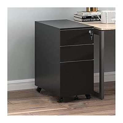 NUHSLF Mobile 3-Drawer Lateral File Cabinet with Lock & Key, Vertical Metal Filing System, Anti-Tipping Design for Home Office, Secure Storage Solution, C-1.2Mm (C-1.4Mm)
