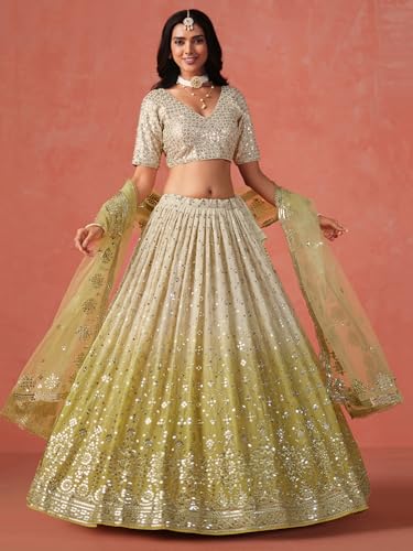 Image of Zeel Clothing Women Georgette Semi stitched Sequins Zari Embroidered Lehenga Choli With Dupatta (7086-Latest, Free size)