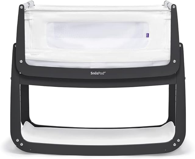 SnuzPod 4 Baby Bedside Crib  Slate  Safety Tested, Dual View Mesh Windows & Fits Most Beds