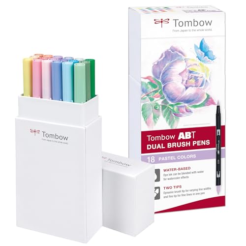 Tombow ABT-18P-5 flamastry Dual Brush Pen z dwiema końcówkami, zestaw 18 sztuk, pastelowe kolory