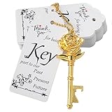 Aokbean 52 Sets Wedding Favors Key Bottle Opener Rustic Wedding Favor Skeleton Keys Personalized Decorations Birthday Party Gifts for Guest with Escort Tags and Key Chains (Gold)