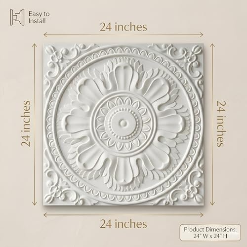 Image of Kayra Decor PVC Ceiling Panel 2x2 Feet (60x60 cm) - Regal Ornate Design, White | Pack of 25 3D Decorative Ceiling & Wall Panels | Waterproof Home Interior Decor