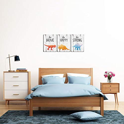 Homeoart Dinosaur Pictures Canvas Wall Art Prints Inspirational Quote Painting Kids Room Children Boys Bedroom Nursery Decor 12"X16"X3 Panels Framed Easy To Hang #TOP2