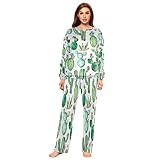 Mnsruu Wasserfarben-Pyjama-Set mit Kaktus-Pflanze, Flanell, für Damen, 2-teilig, langärmelig, Nachtwäsche, Lounge-Set, mehrfarbig, 42