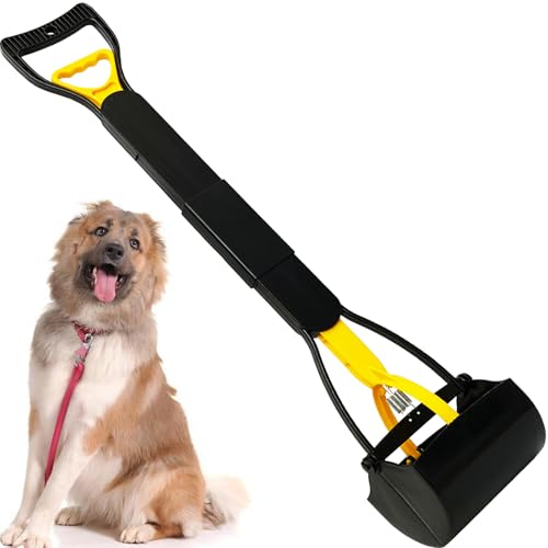 Image of ienjoyed 32 inch Tall Pooper Scooper, Large Pooper Scooper for Dogs Heavy Duty, Dog Pooper Scooper with Long Handle & High Strength Durable Spring, Foldable Dog Poop Pick Up, Yellow