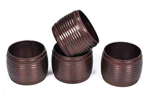 Handcrafted Metal Napkin Rings With Elegant Beaded Rims, Everyday Classic Napkin Rings For Wedding Receptions, Dinners Parties, Family Gatherings, Holidays Or Everyday Use - Set Of 6 - Copper Antique #TOP5