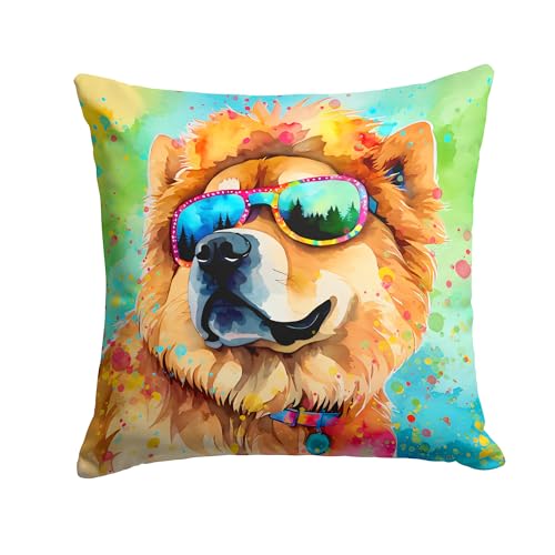 Caroline's Treasures DAC2490PW1818 Chow Chow Hippie Dawg Fabric Decorative Pillow Machine Washable, Indoor Outdoor Decorative Pillow for Couch, Bed or Patio, 18Hx18W